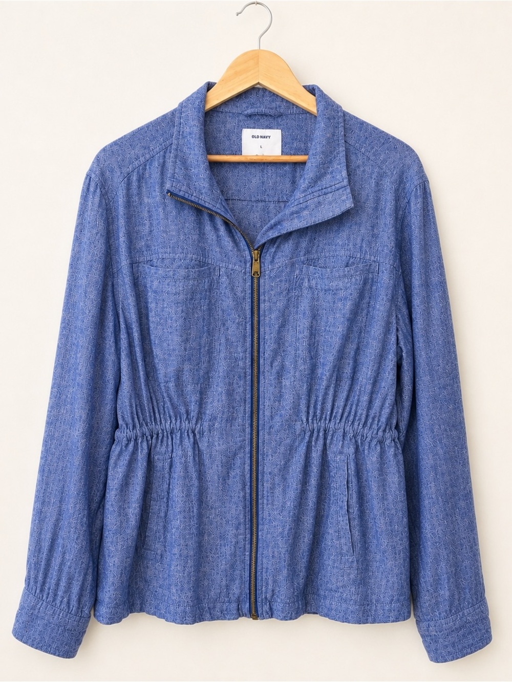 Old Navy Women’s Blue Linen Blend Utility Jacket Full Zip Drawstring Waist L